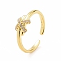 Открытое кольцо-манжета с прозрачным кубическим цирконием и бантом, украшения из латуни для женщин
