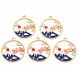 Alloy Enamel Pendants, Cadmium Free & Nickel Free & Lead Free, Light Gold, Ring with Mount Fuji