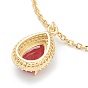 Brass Micro Pave Cubic Zirconia Pendant Necklaces, with Rhinestone and 304 Stainless Steel Cable Chains, Teardrop, Golden