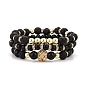 3Pcs 3 Style Natural Obsidian & Lava Rock & Synthetic Hematite Brass Beaded Stretch Bracelets Set, Gemstone Stackable Bracelets for Women