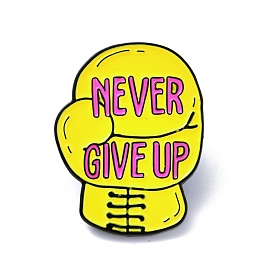 Word Never Give Up Enamel Pin, Boxing Glove Alloy Badge for Backpack Clothes, Electrophoresis Black