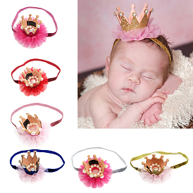 Elastic Baby Headbands for Girls, Hair Accessories, with Lace Flower, Crown