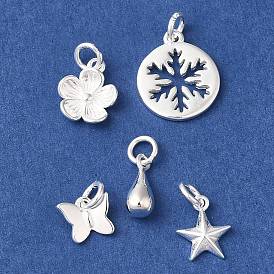 925 Sterling Silver Charms, with Jump Rings, Silver Color Plated, Butterflu/Star/Teardrop/Flower/Snowflake