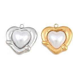 304 Pendentifs en acier inoxydable avec perles en plastique, charmes de coeur