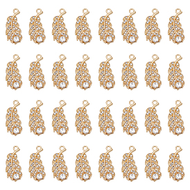50Pcs Alloy Rhinestone Pendants, Feather Charms