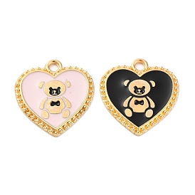 Alloy Enamel Pendants, Golden, Heart with Bear Charm