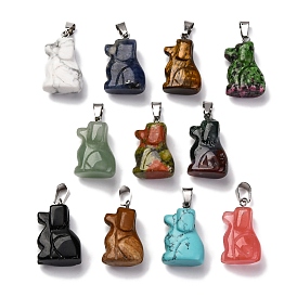 Gemstone Pendants, with 201 Stainless Steel Finding, Dog