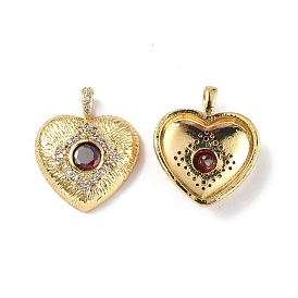Brass Micro Pave Clear Cubic Zirconia Pendants, with Glass, Heart Charm