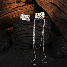 Lava Tassel Earrings for Women - Sterling Silver Chain Texture Ear Studs with European Style Design