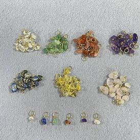 105 piezas 7 estilos colgantes de aventurina verde natural, lapislázuli, ágata roja del sur, amatista, cristal de cuarzo, cuarzo rosa y chips de vidrio soplado hechos a mano, con 304 anillos de salto de acero inoxidable