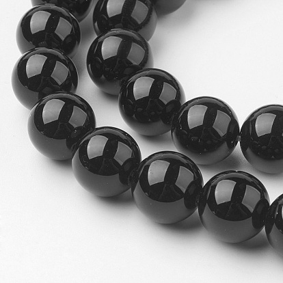 Natural Black Onyx Beads Strands, Round, Grade A, Dyed & Heated