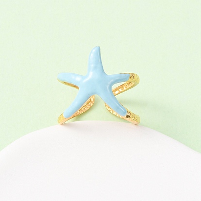 Регулируемые 304 манжеты из нержавеющей стали для женщин, с эмалью, морская звезда, ионное покрытие (ip), без свинца, без кадмии и без никеля