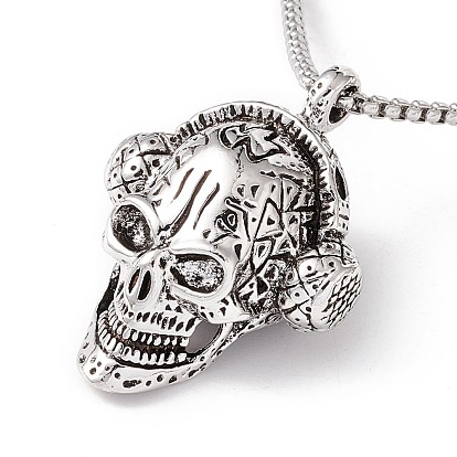 Alloy Skull with Headset Pendant Necklace with 201 Stainless Steel Box Chains, Gothic Jewelry for Men Women