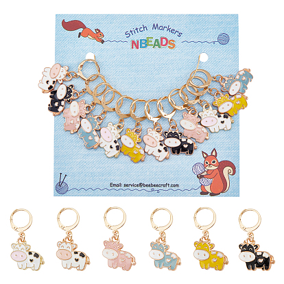 12шт 6 цветная эмалированная корова с замком маркеры петель, с 304 фурнитурой для сережек с защелкой из нержавеющей стали и соединительными кольцами