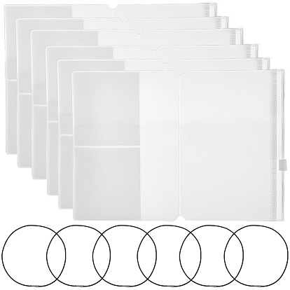 6Pcs Rectangle PVC File Pockets, with Zipper, with 6Pcs Nylon Travel Notebook Elastic Ropes