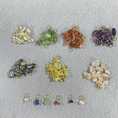 105 piezas 7 estilos colgantes de aventurina verde natural, lapislázuli, ágata roja del sur, amatista, cristal de cuarzo, cuarzo rosa y chips de vidrio soplado hechos a mano, con 304 anillos de salto de acero inoxidable