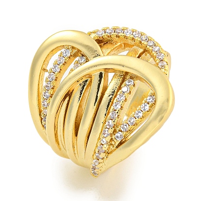 Rack Plating Brass Micro Pave Cubic Zirconia Open Cuff Ring for Women, Long-Lasting Plated, Cadmium Free & Lead Free