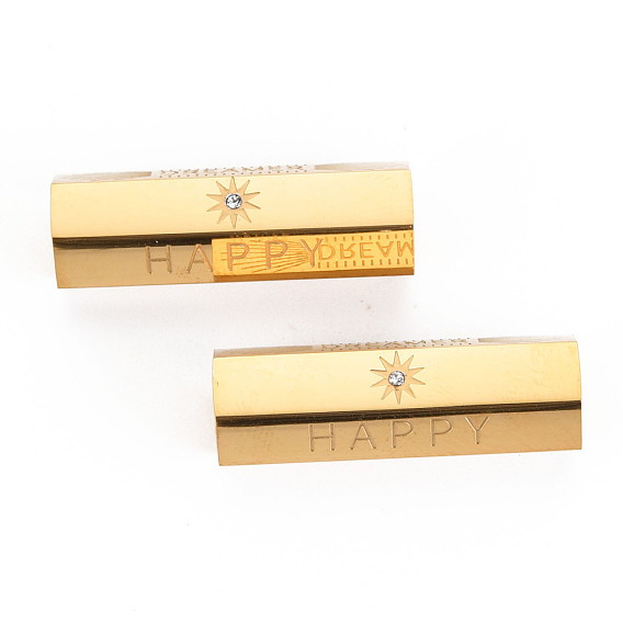 304 Edelstahlkugeln, mit Strass, sechseckiges Prisma mit Wort Happy & Dreamer