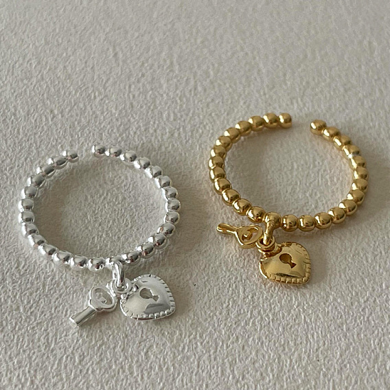 Латунные манжеты открытые кольца для женщин, сердечный замок с ключом