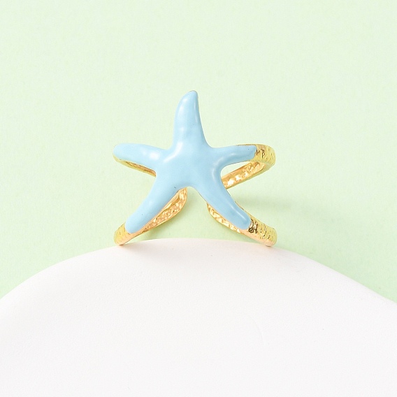 Регулируемые 304 манжеты из нержавеющей стали для женщин, с эмалью, морская звезда, ионное покрытие (ip), без свинца, без кадмии и без никеля