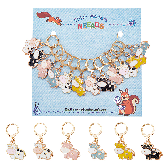 12шт 6 цветная эмалированная корова с замком маркеры петель, с 304 фурнитурой для сережек с защелкой из нержавеющей стали и соединительными кольцами