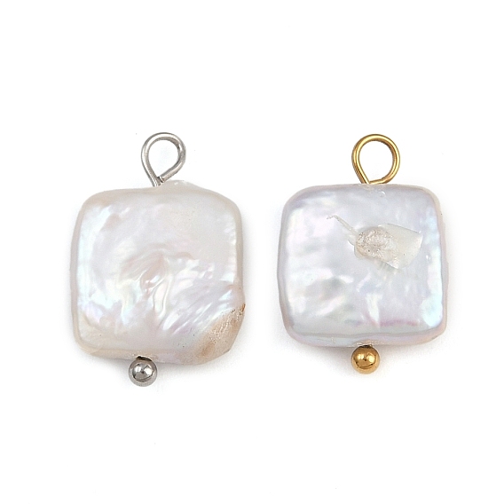 Подвески из натурального пресноводного жемчуга Кеши, квадратных амулеты, с 304 петлями из нержавеющей стали, белые