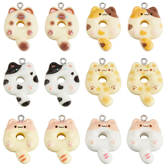 36 кулоны из смолы, с фурнитурой платина железная, пончик в форме кота