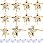 16 Pièces de boucles d'oreilles en laiton micro pavées de zircone cubique transparente, plaqué longue durée, sans nickel, réel 18 k plaqué or, 20 pièces d'écrous d'oreille en plastique, avec boucle