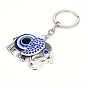 Evil Eye Key Chain, with Iron Split Key Rings and Alloy Rhinestone Pendants, Elephant