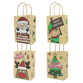 12Pcs 4 Styles Christmas Printed Paper Gift Storage Bags with Handle, Rectangle Shopping Tote Bags