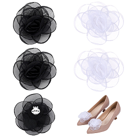 4шт 2 цвета железные пряжки для обуви, с цветком из органзы и шифона