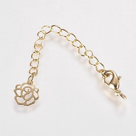 Long-Lasting Plated Brass Chain Extender, with Lobster Claw Clasps and Flower Tips