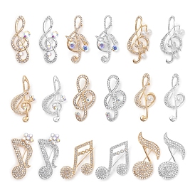 Alloy Rhinestone Brooches, Jewely for Women, Music Note