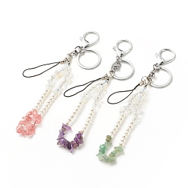 Synthetic & Natural Gemstone with Acrylic Bracelet Keychain, with Alloy Findings and Nylon Cord