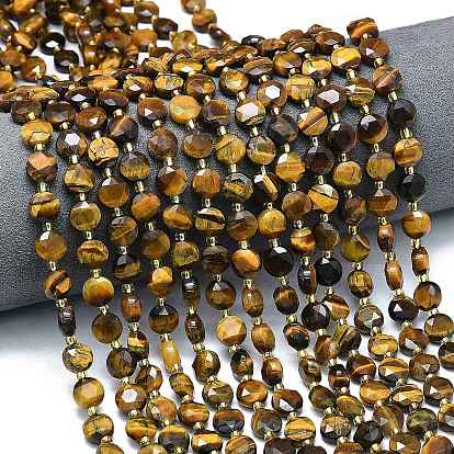 Природных тигровый глаз бисер нитей, граненый шестиугольный разрез, плоско-круглые, с бисером