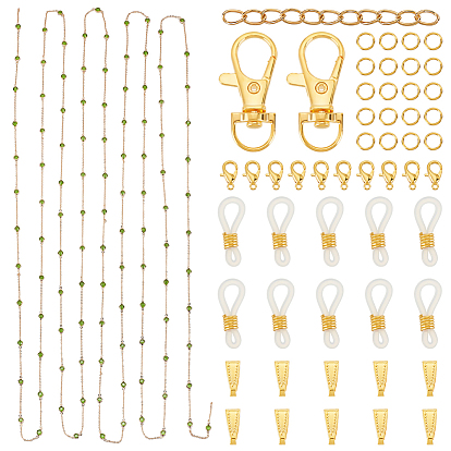 Набор для самостоятельного изготовления браслета-цепочки для очков, включая стеклянные плоские круглозвенные цепи, Сплав застежками, железные прыжковые кольца и концевые цепи, латунь оснастки на поруки, держатели для очков