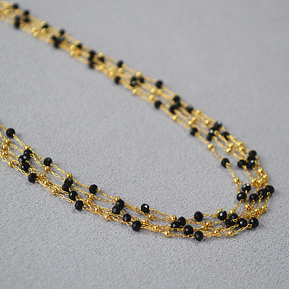 Elegant Lace Black Crystal Layered Necklace - Retro, Stylish, Sophisticated, Collarbone Chain.
