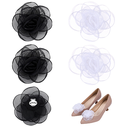 4шт 2 цвета железные пряжки для обуви, с цветком из органзы и шифона