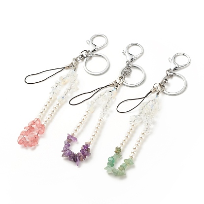 Synthetic & Natural Gemstone with Acrylic Bracelet Keychain, with Alloy Findings and Nylon Cord