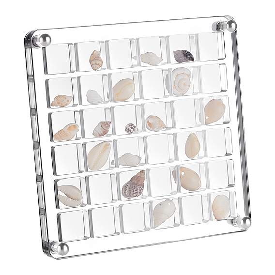 36 Grids Acrylic Shell Storage Box with Lid, Shell Organizer Display Case, Square