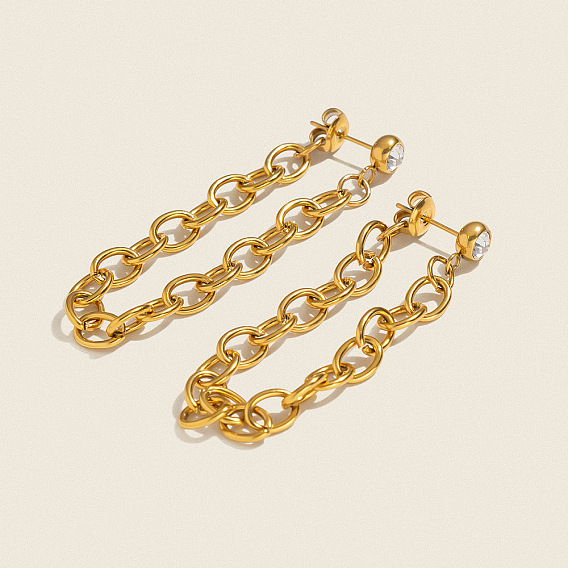 304 Серьги-гвоздики с цепочкой из нержавеющей стали и кисточкой, с четким кубического циркония