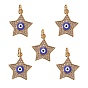 5Pcs Brass Micro Pave Cubic Zirconia Pendants, with Enamel, Long-lasting Plated, Star with Evil Eye