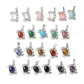 Natural & Synthetic Gemstone Pendants, with Platinum Plated Brass Findings, Cadmium Free & Lead Free, Crab