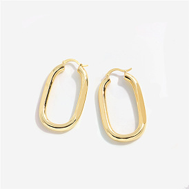 Minimalist Vintage U-shaped Metal Earrings with Copper Oval Pendants