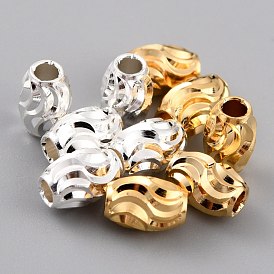 Brass Beads, Long-Lasting Plated, Barrel with Wave