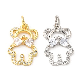 Brass with Cubic Zirconia Pendants, Long-Lasting Plated, Lead Free & Cadmium Free, Bear Charm