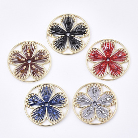Polyester Thread Woven Pendants, with Glass and Golden Plated Alloy Findings, Long-Lasting Plated, Flower