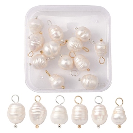 12Pcs 2 Colors Natural Cultured Freshwater Pearl Pendants, Rice Charms, with Brass Loops