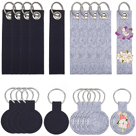 20 Stück 4 verschiedene Stile Polyester-Schlüsselanhänger, mit Alu-Ringe, flache, runde und recht, Platin Farbe