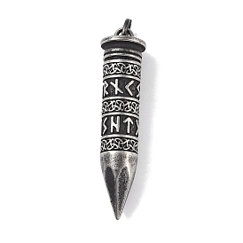 Openable 316 Surgical Stainless Steel Urn Ashes Big Pendants, with Jump Ring, Bullet with Rune